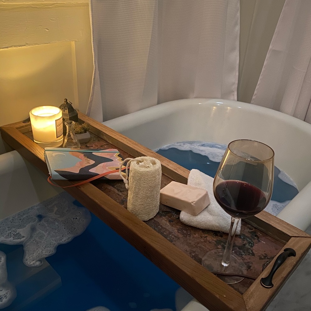 Handmade Reclaimed Wood Copper Bath Tray Wine Hold - Picture 9 of 14
